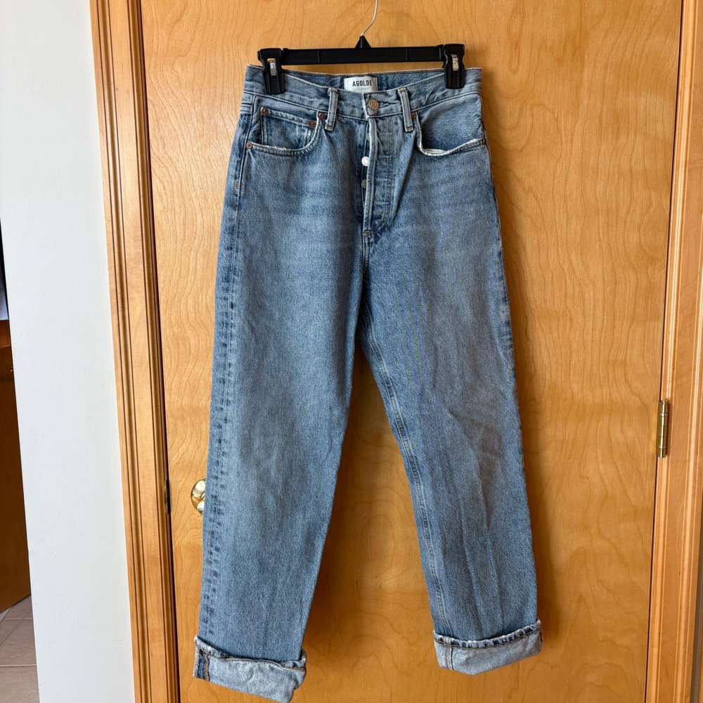 AGOLDE Fran Jeans Women 23 Light Blue High Rise Straight Leg Button Fly A9157C